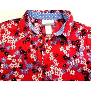 Alfred Dunner Floral Blouse Women's PS Petitie Small Red White Blue USA